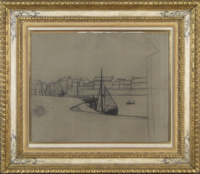 André Derain French (1880-1954) Crayon on Paper Laid Down on Canvas "Bateau a Gravelines" (Mer du Nord) Circa 1934-1935. Signed Lower Right.