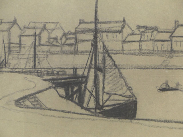 André Derain French (1880-1954) Crayon on Paper Laid Down on Canvas "Bateau a Gravelines" (Mer du Nord) Circa 1934-1935. Signed Lower Right.