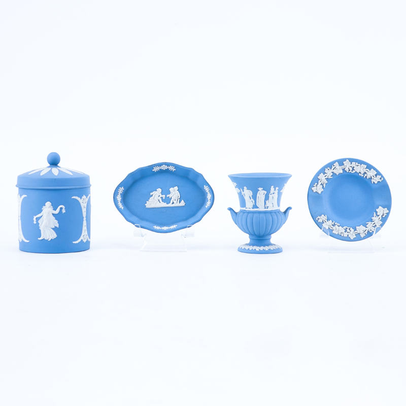 Collection of Four (4) Wedgwood Jasperware Tableware. Includes: 2 ashtrays, cigarette holder, and cigarette jar.