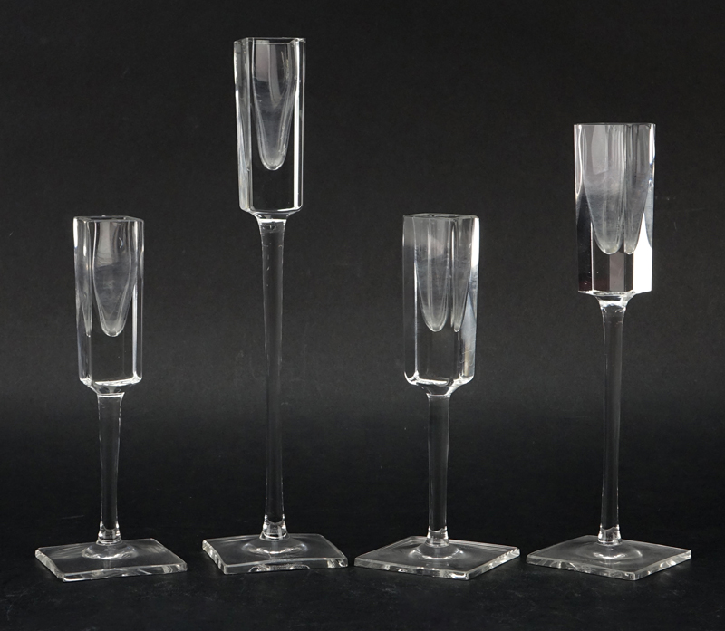 Collection of Six (6) Crystal and Art Glass Tableware. Includes: 4 Rosenthal tall crystal cordials, Murano art glass clown figurine, and Strombergshyttan art glass candleholder.