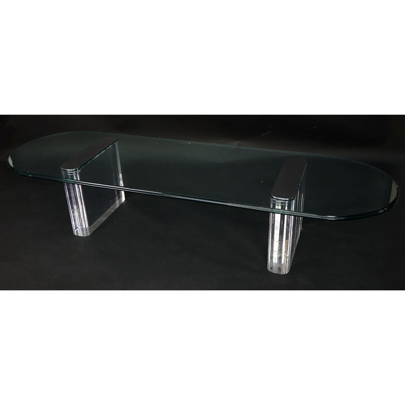 Vintage Lucite, Chrome and Glass Top Coffee Table Attributed to Pace. Good condition.