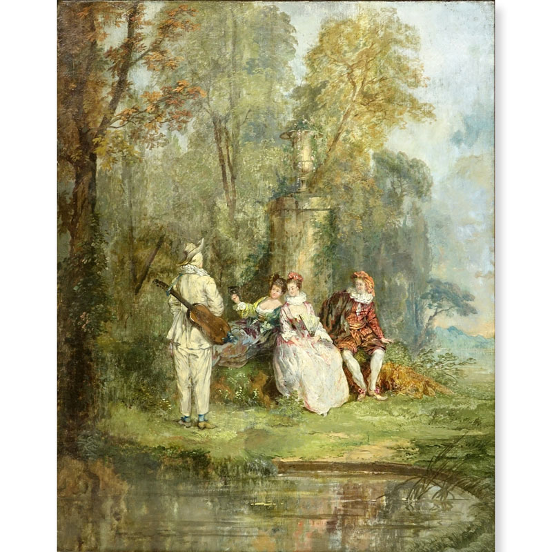 In the style of: Jean-Honore Fragonard, French (1732 - 1806) Oil on canvas "Couples In The Garden" Unsigned. Good condition.