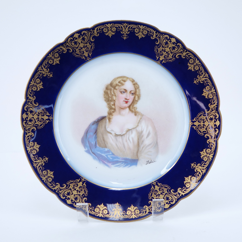 19/20th Century Sevres Portrait Plate. Painted with a bust-length portrait of Mme de Lavalliere.