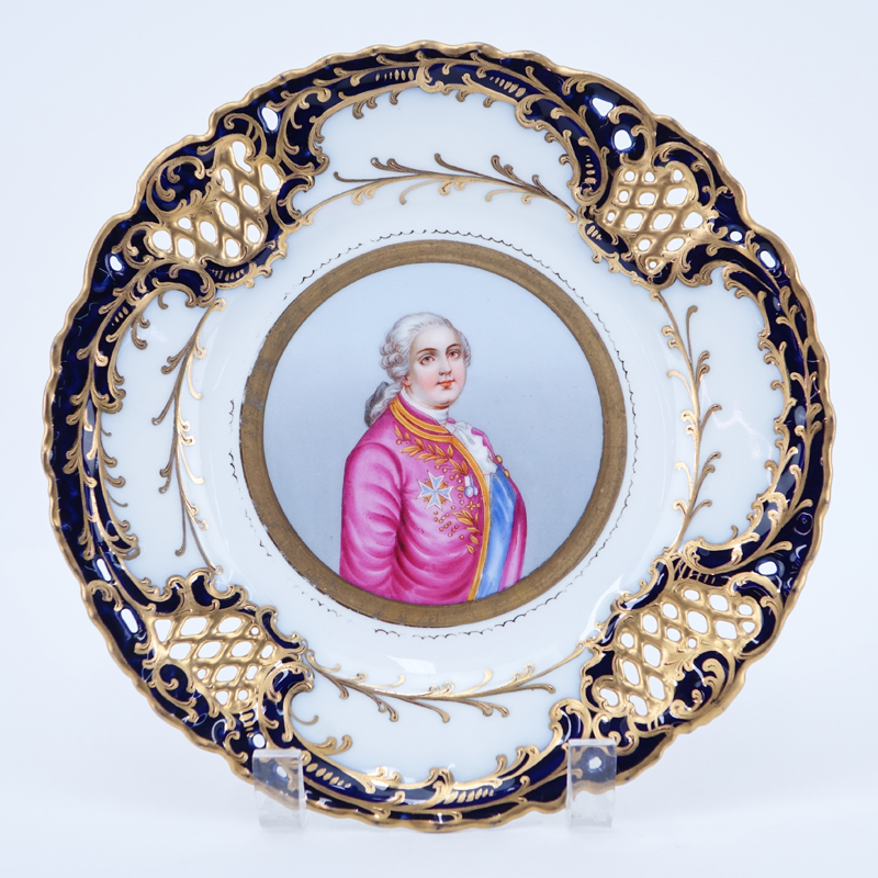 19/20th Century Sevres Style Portrait Plate. Painted with a bust-length portrait of a French Court Figure.