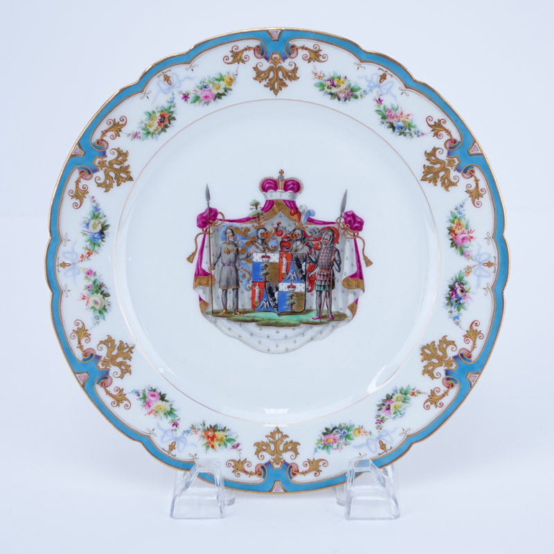 19/20th Century Sevres Style Cabinet Plate. Painted with the crest of General Ouchakow, who fought Napoleon.