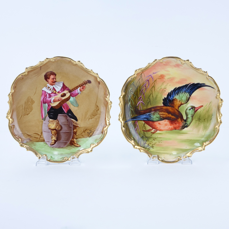 Two (2) Antique Limoges Coronet Hand painted Cabinet Plates. Signed and artist signed on images.
