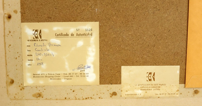 Eduardo Vernazza, Uruguayan (1910-1991) Oil on Artist board "Candombe" Signed Lower Left. Provenance and gallery catalogue En Verso.