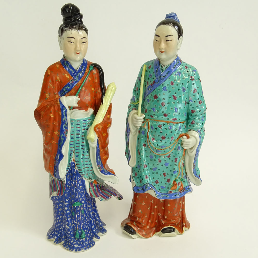 Two (2) Mid 20th Century Chinese Porcelain Figures Emperor and Empress. Stamped CHINA and impressed character mark.