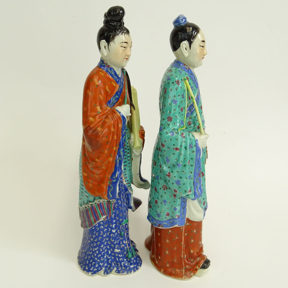 Two (2) Mid 20th Century Chinese Porcelain Figures Emperor and Empress. Stamped CHINA and impressed character mark.