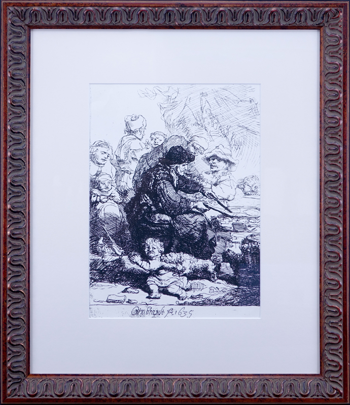 Homage to Rembrandt Van Rijn, Dutch (1606-1669) Framed print "The Pancake Woman". Light crease or in good condition.
