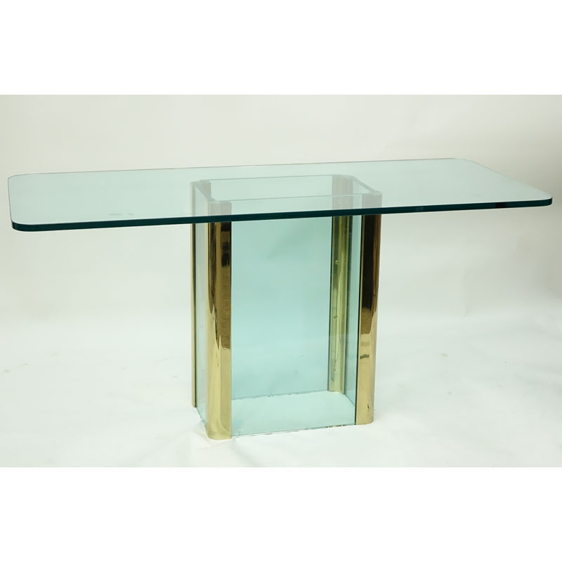 Attributed to Pace Collection. Glass and brass console/dining table.