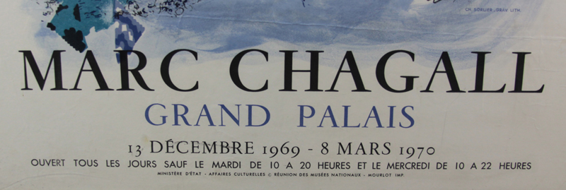 After :Marc Chagall, French/Russian (1887-1985) Grand Palais Exhibition poster Dated 1969-1976. Good condition.