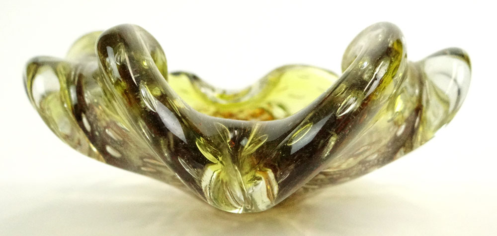 Vintage Murano Glass Free-form Sculpted Shallow Bowl. Unsigned.