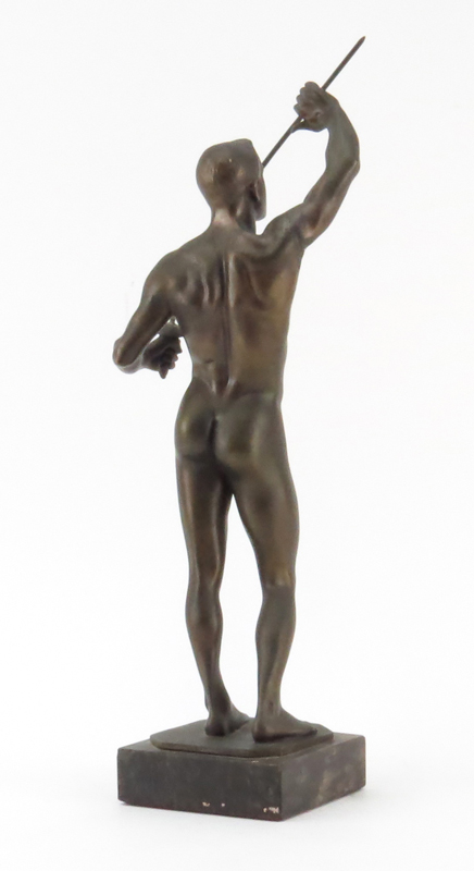 Oskar Bodin, German (1868-1940) "Model of a Fencer" Bronze Sculpture on Marble Base. Signed on underside.