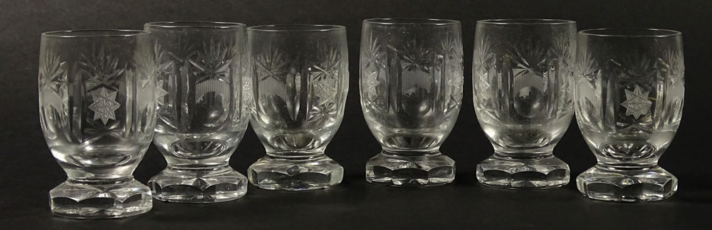 Set of Six (6) Cut Glass Cordial Glasses. Unsigned.