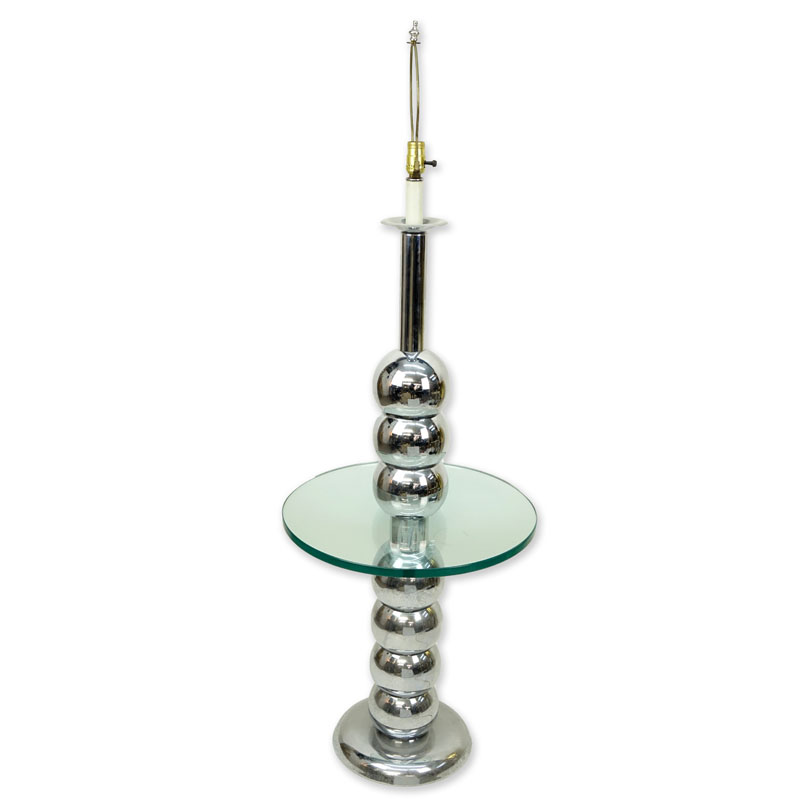 Mid Century Modern George Kovacs Style, Chrome Stacked Ball and Glass Floor Lamp. Typical pitting overall good condition.