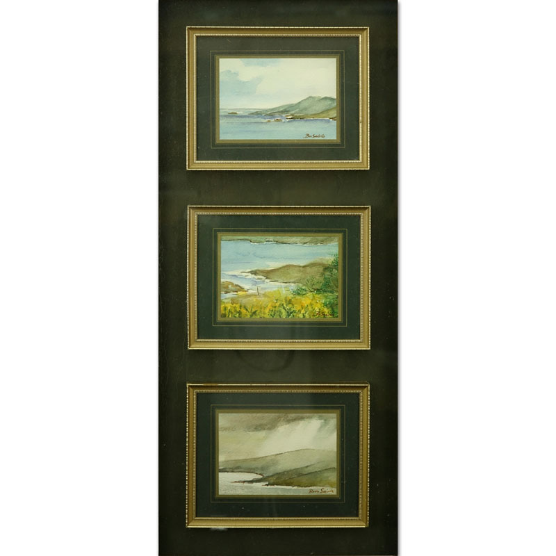 Barbara Von Seida, New Zealand (20th Century) Triptych Watercolours of Ocean Views in a Single Frame. Each signed lower right.