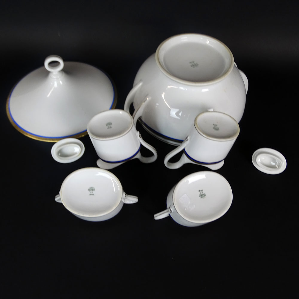 Five (5) Pieces Richard Ginori "Danube" Porcelain Serving Pieces. Includes a large covered tureen, 2 creamers, 2 lidded sugar bowls.