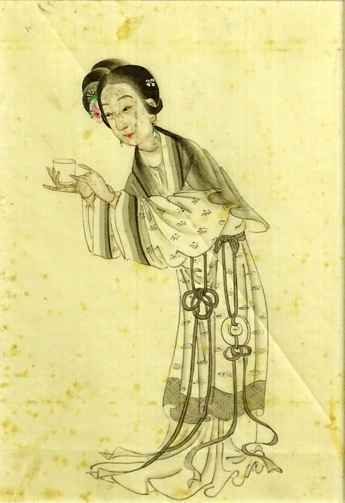 Pair of Vintage Japanese Watercolors on Silk. "Ladies".