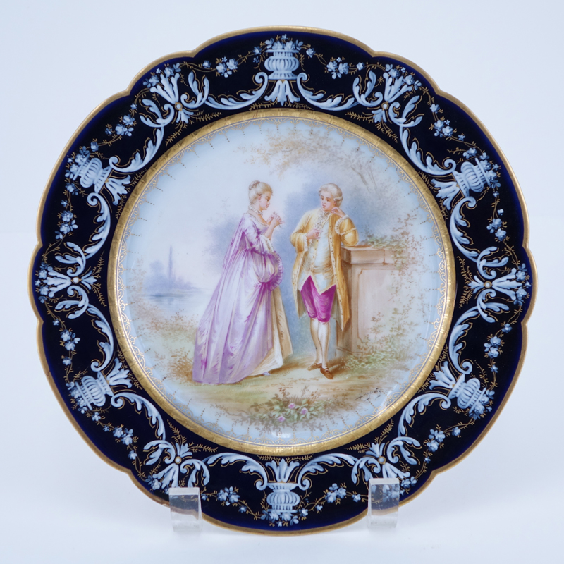 19/20th Century Sevres Portrait Plate. Painted with a romantic courting scene.