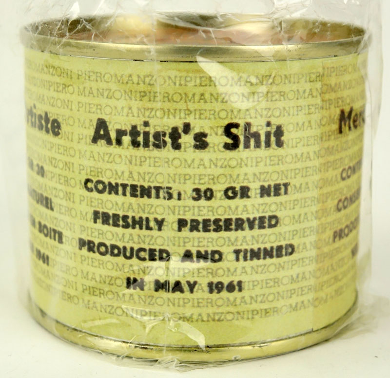 After Piero Manzoni, Italian (1933 - 1963) Tin can and Printed paper, in cellophane bag with thumbprint "Merda d'Arista - Artist's Shit" Marked Piero Manzoni 1963/2013. Produced By Piero Manzoni (printed signature) No.