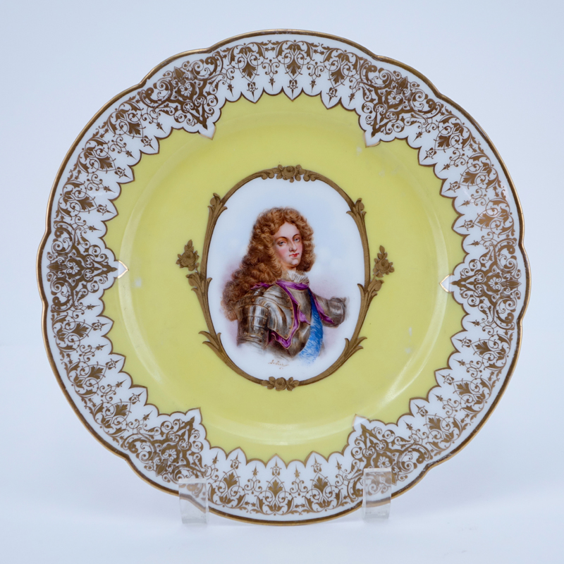 19/20th Century Sevres Portrait Plate. Painted with a bust-length portrait of Duc de Bourgogne.