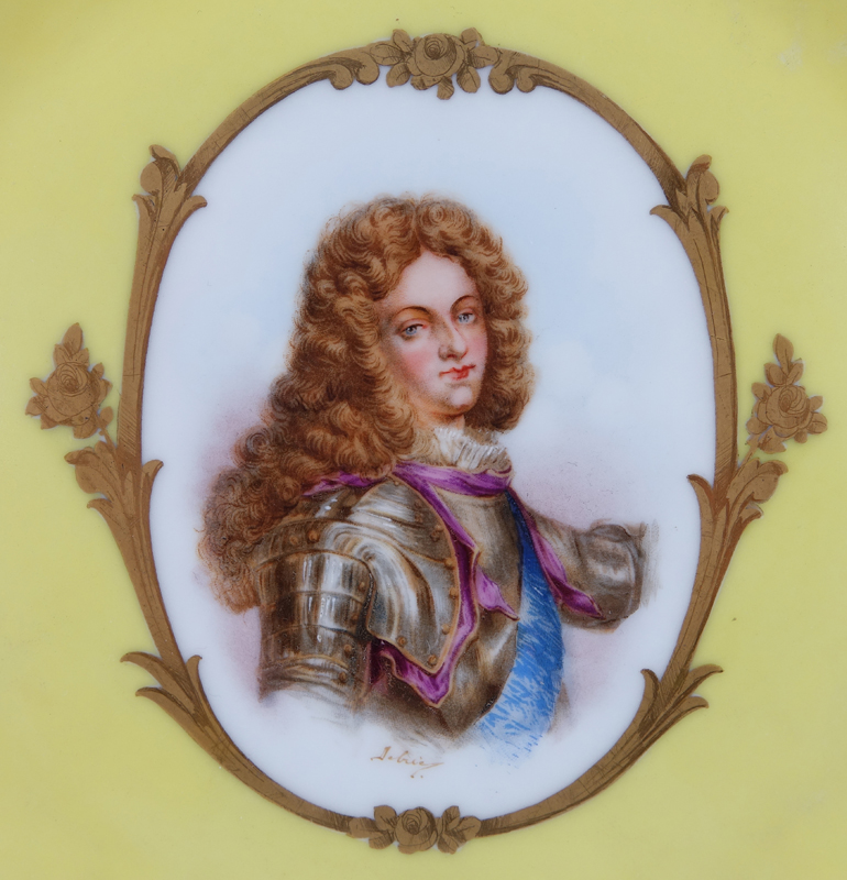 19/20th Century Sevres Portrait Plate. Painted with a bust-length portrait of Duc de Bourgogne.