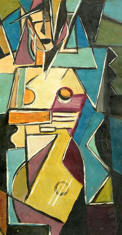 1930's Russian School Gouache On Paper "Cubist Composition" Unsigned. Good condition.