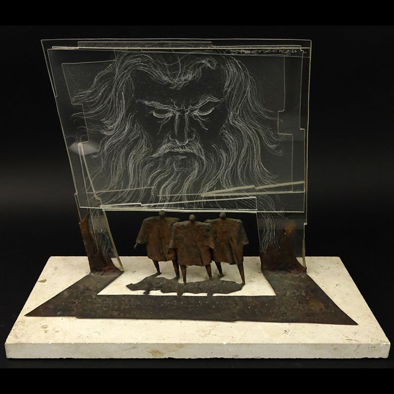 Robert Stoetzer, American (b 1938) Metal and Lucite "Moses" Sculpture on Stone Base. Signed and dated 1966.