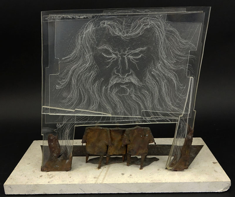 Robert Stoetzer, American (b 1938) Metal and Lucite "Moses" Sculpture on Stone Base. Signed and dated 1966.
