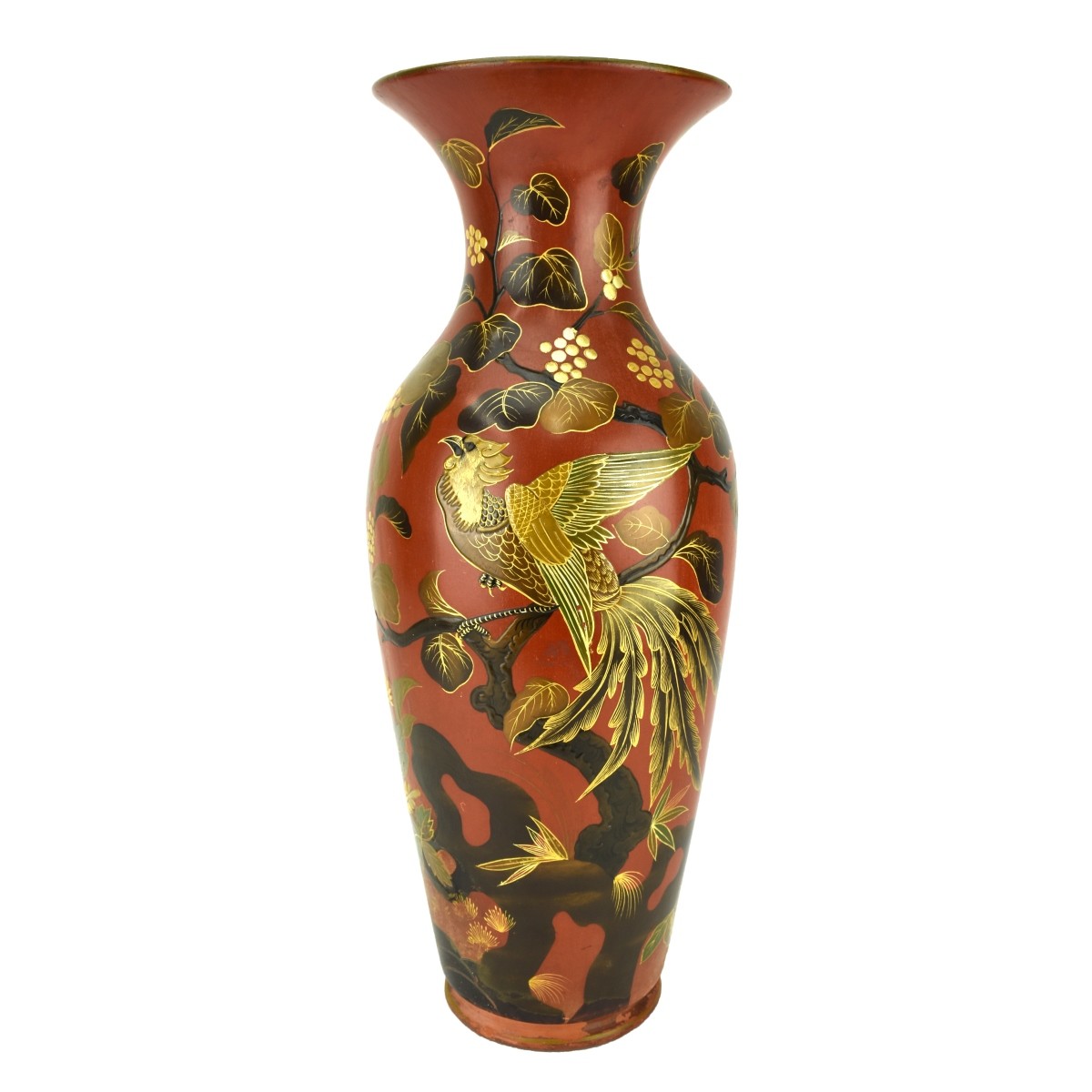 Pair Japanese Enameled Terra Cotta Vases