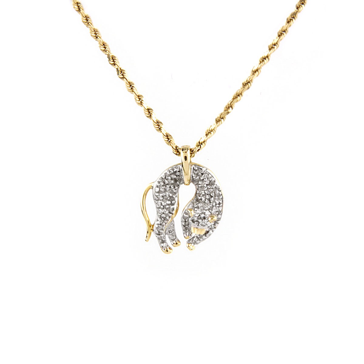 Diamond and 14K Gold Cat Pendant Necklace