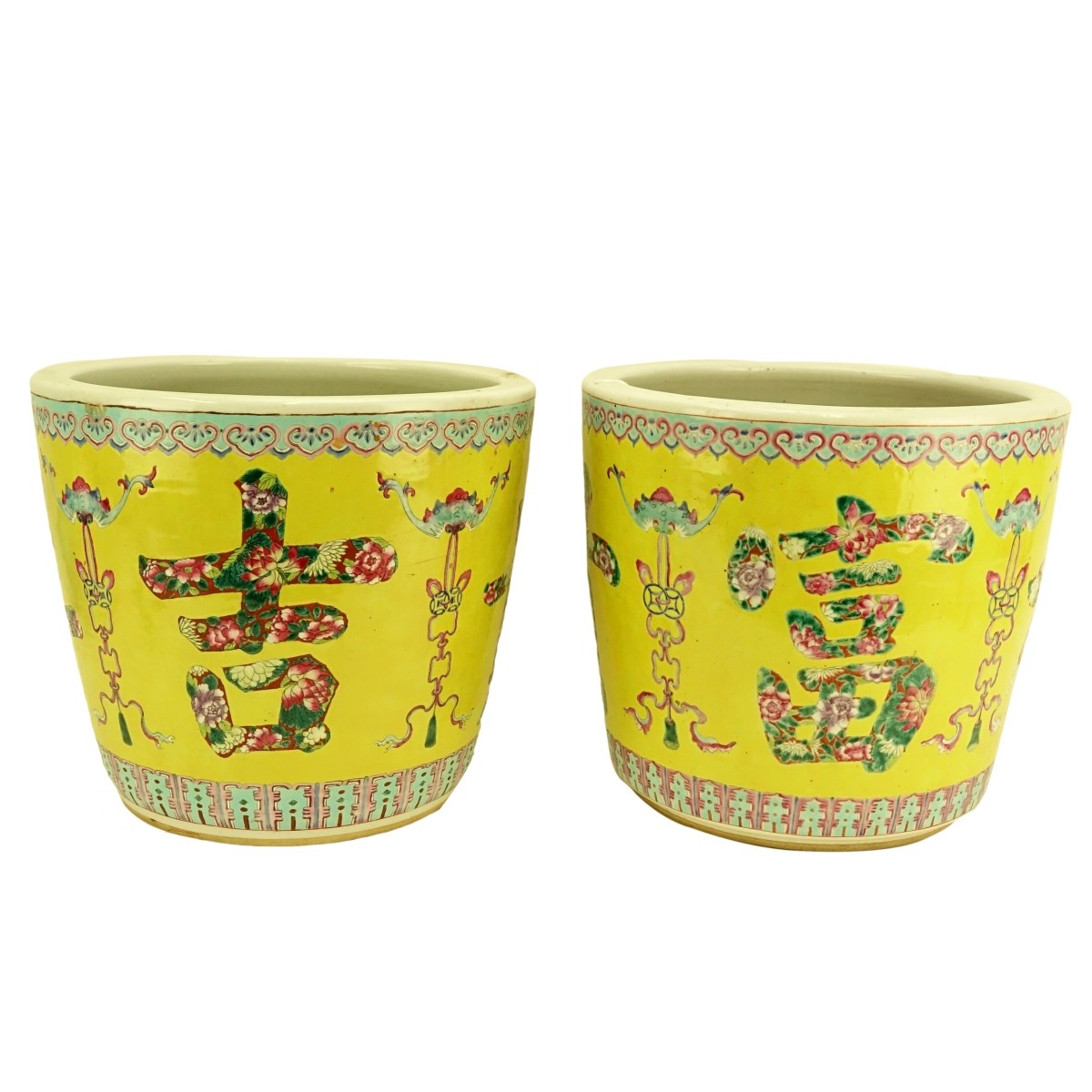 Pair of Large Chinese Famille Jaune Porcelain