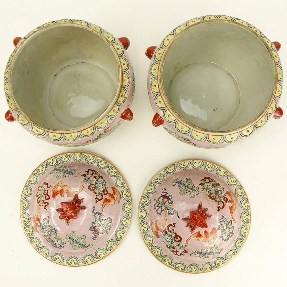 Pair of Chinese Pink Ground Porcelain Jars