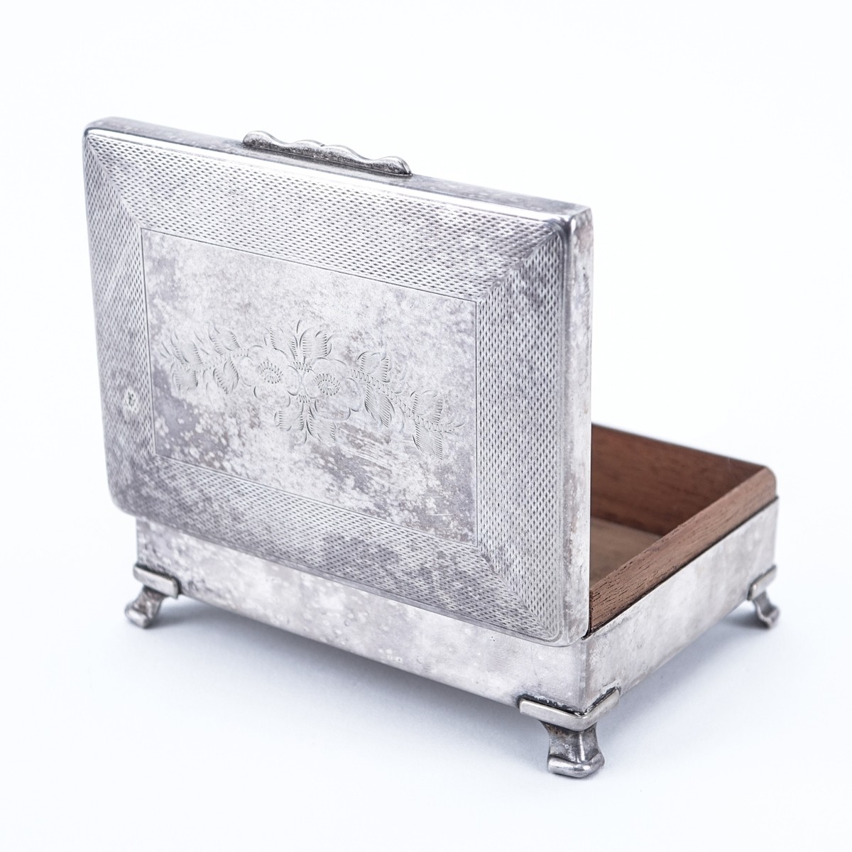 Aristocrat Silver Plated Wood Lined Cigarette Box