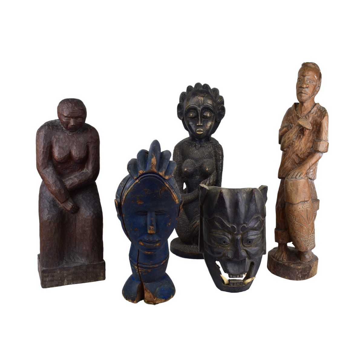 Collection Of Five (5) Carved Wood African Figures