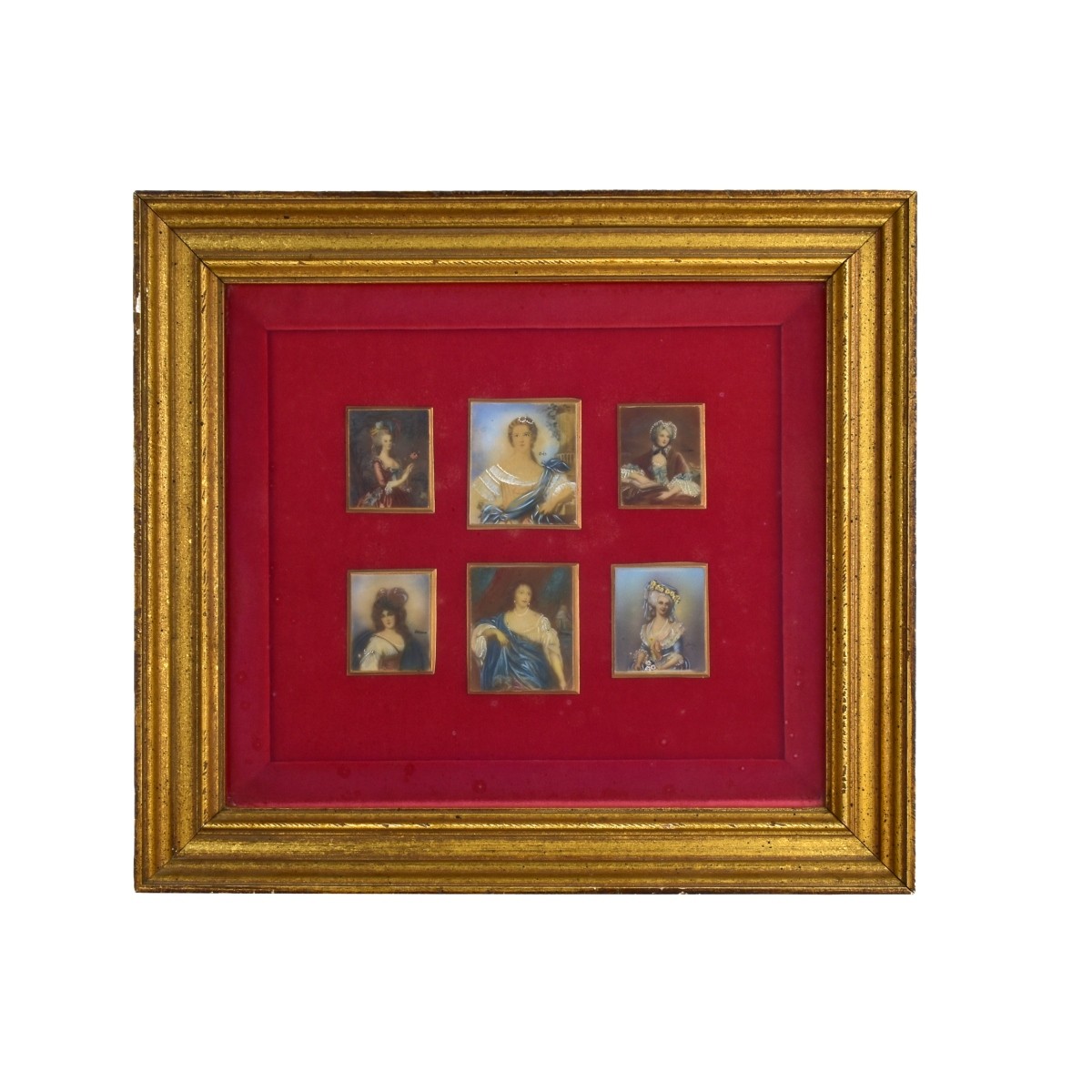 Six (6) French Hand Painted Miniatures In Frame