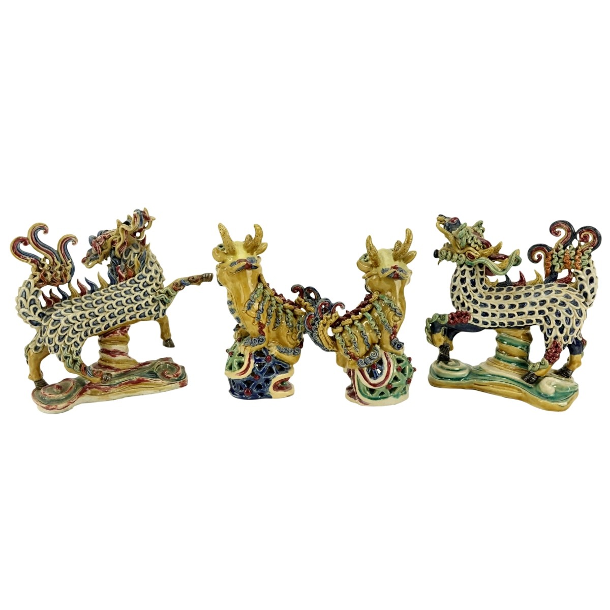 Four (4) Chinese Glazed Pottery Foo Dogs Figures