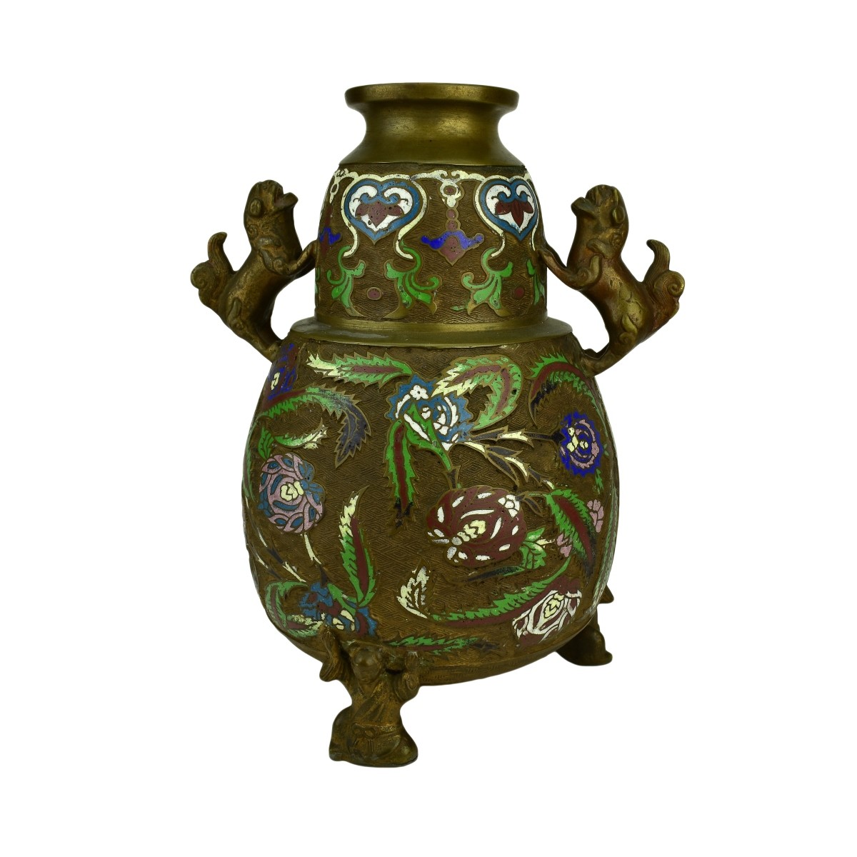 Antique Japanese Champleve Enamel Gilt Bronze Urn