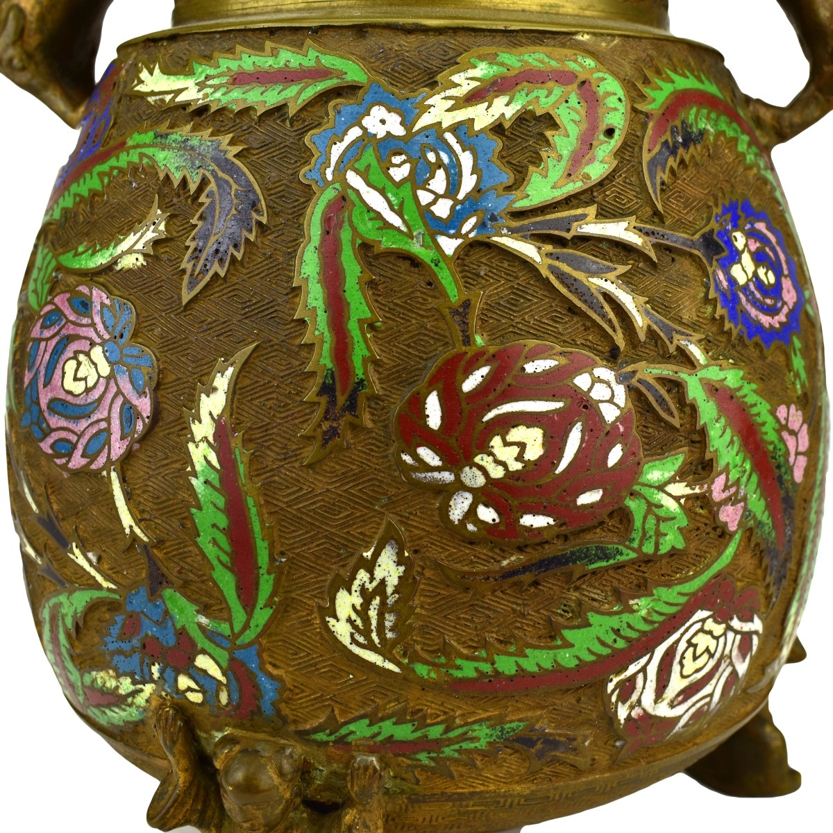 Antique Japanese Champleve Enamel Gilt Bronze Urn