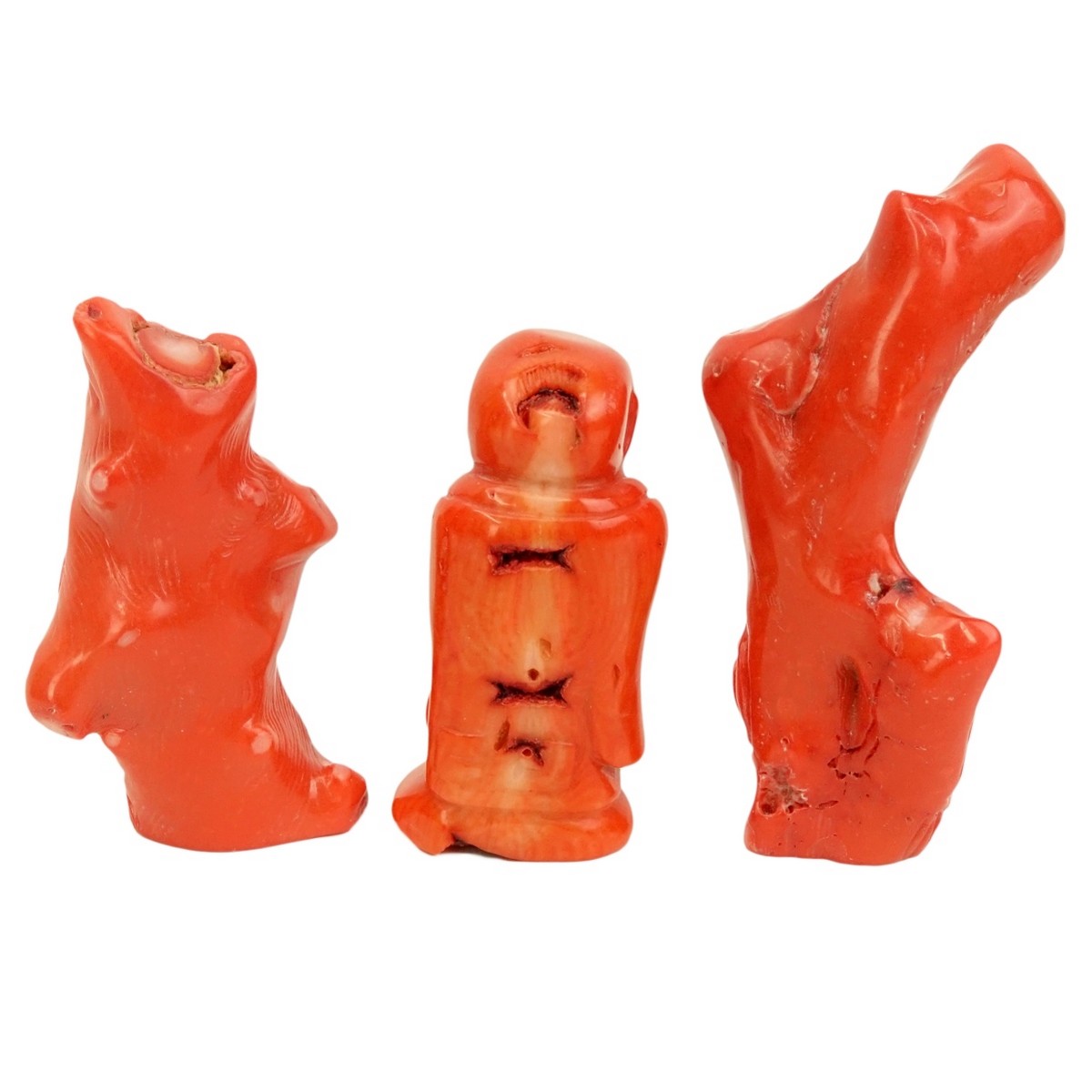 Three (3) Chinese Coral Figural Carvings