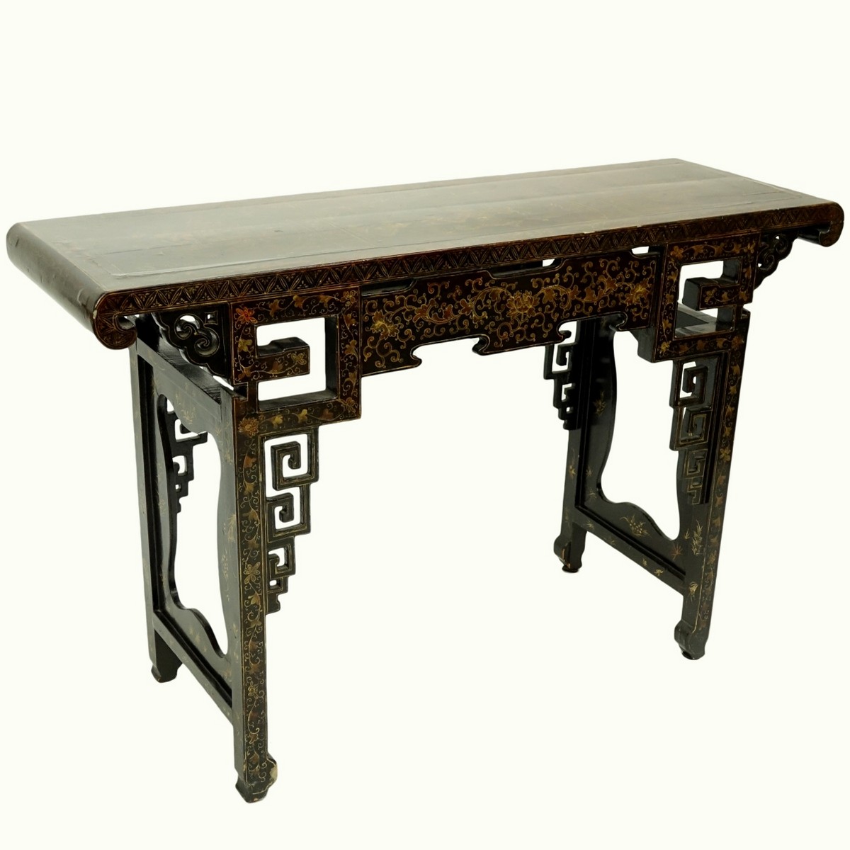 Antique Chinese Lacquered Carved Wood Console