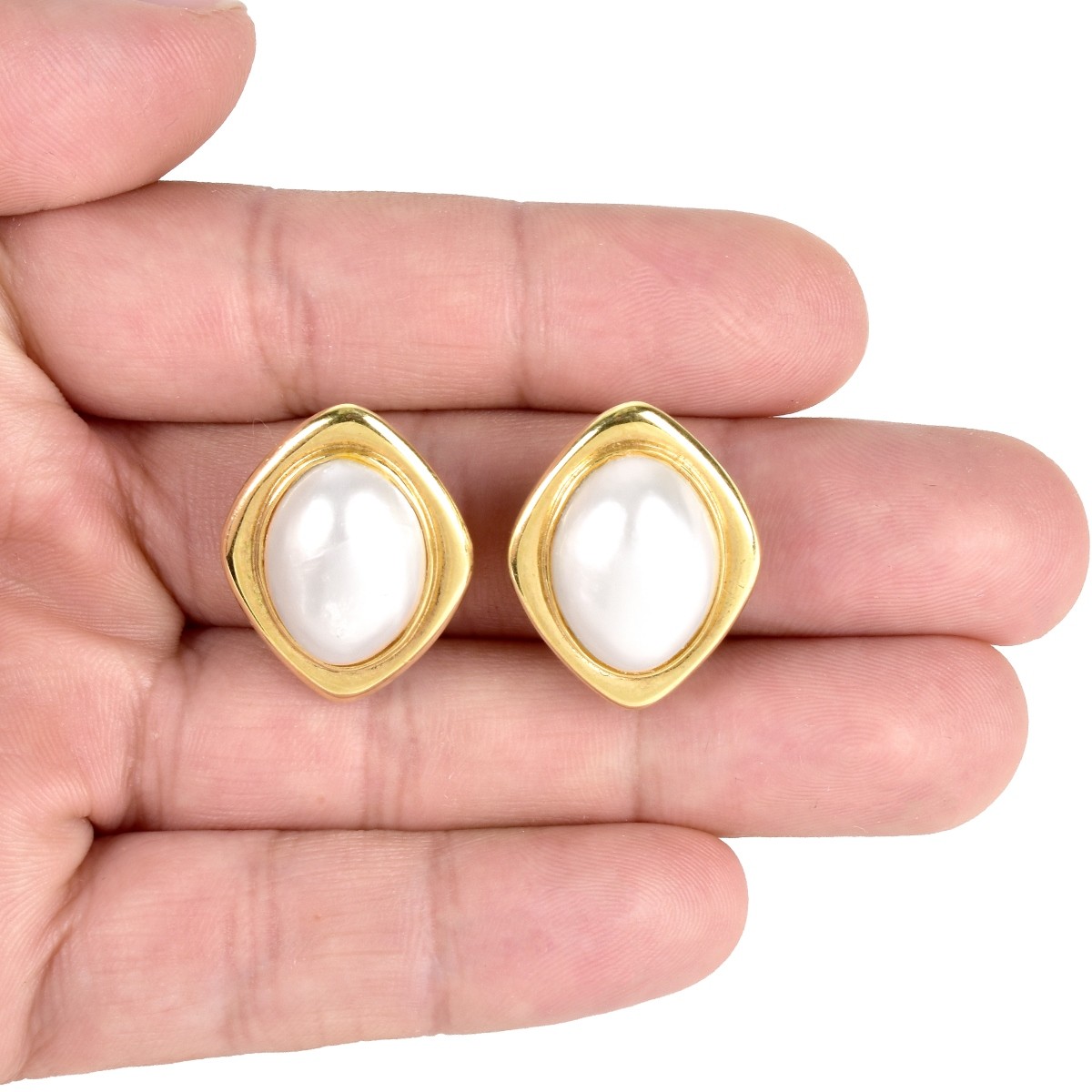 Vintage Mabe Pearl and 14K Gold Earrings