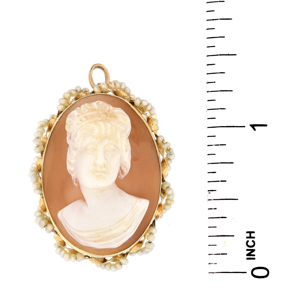 14K Gold and Seed Pearl Cameo Pendant Brooch