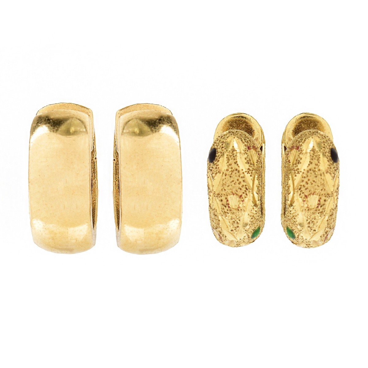 Two (2) Pair of Vintage 14K Gold Huggie Earrings