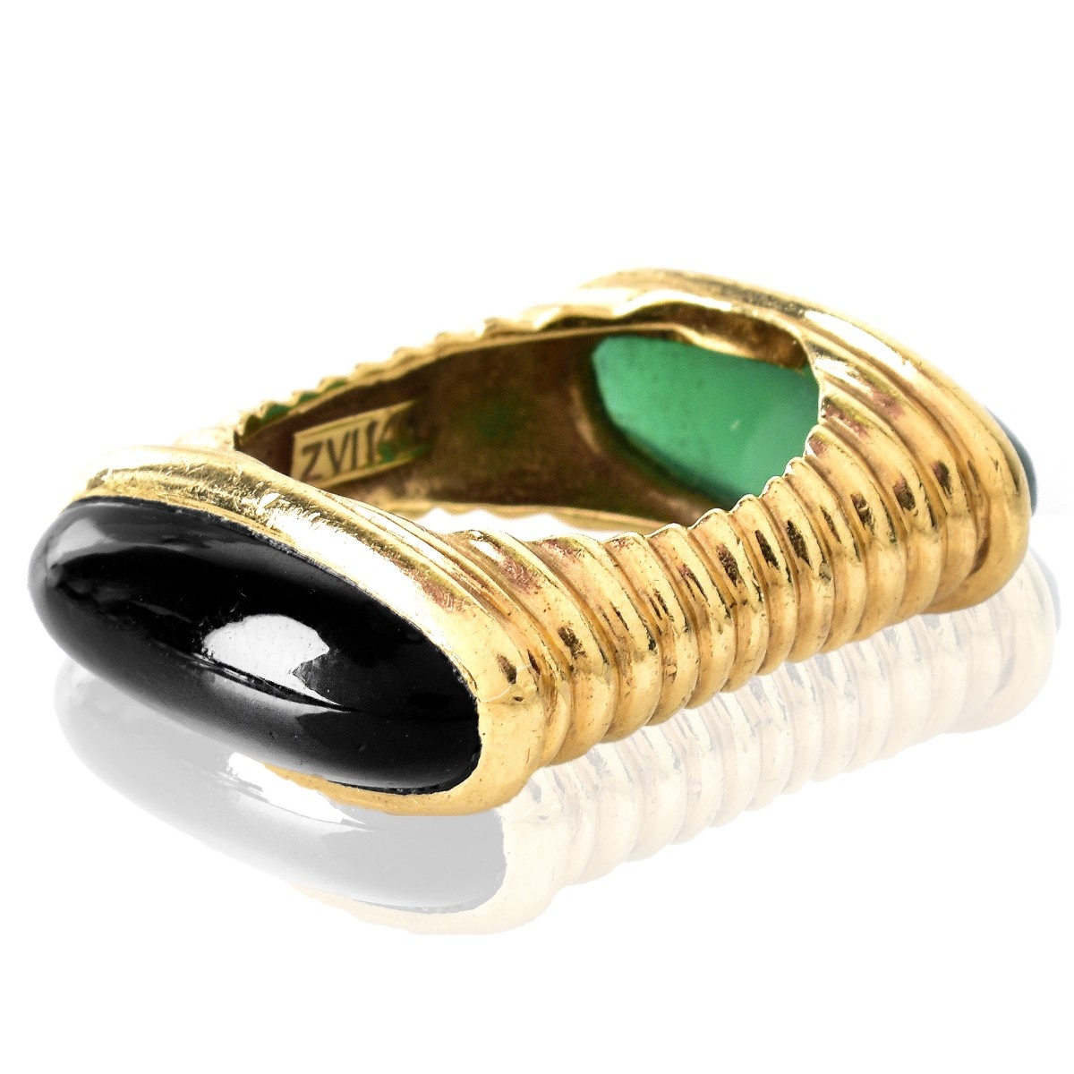 14K Gold, Jade and Onyx Ring