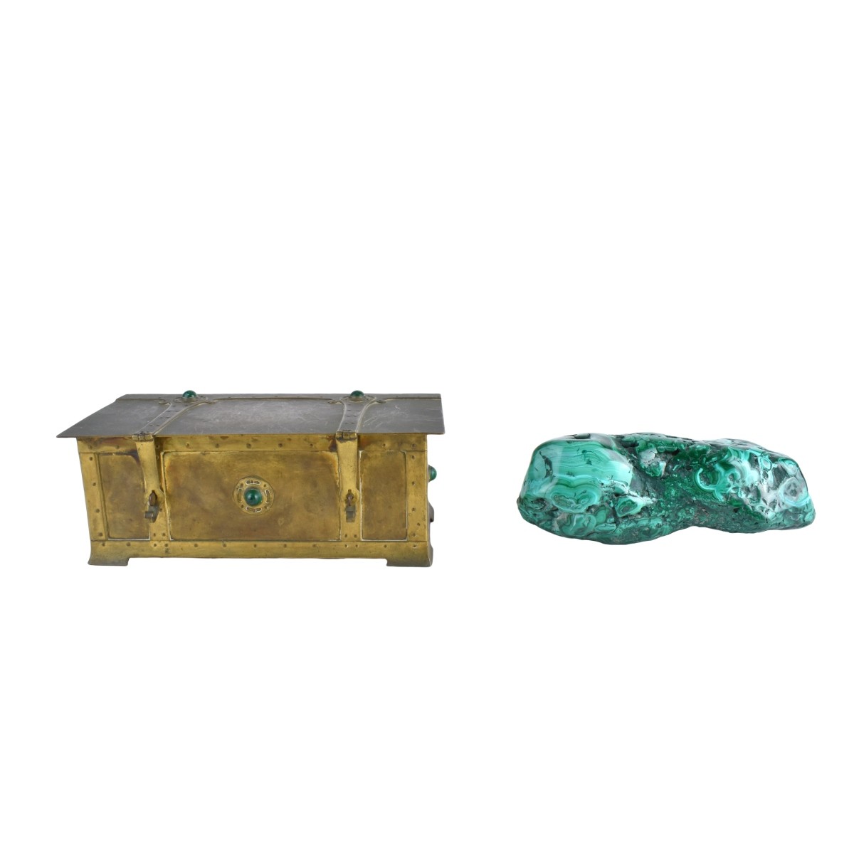Brass Box with Malachite Setting & Malachite Stone