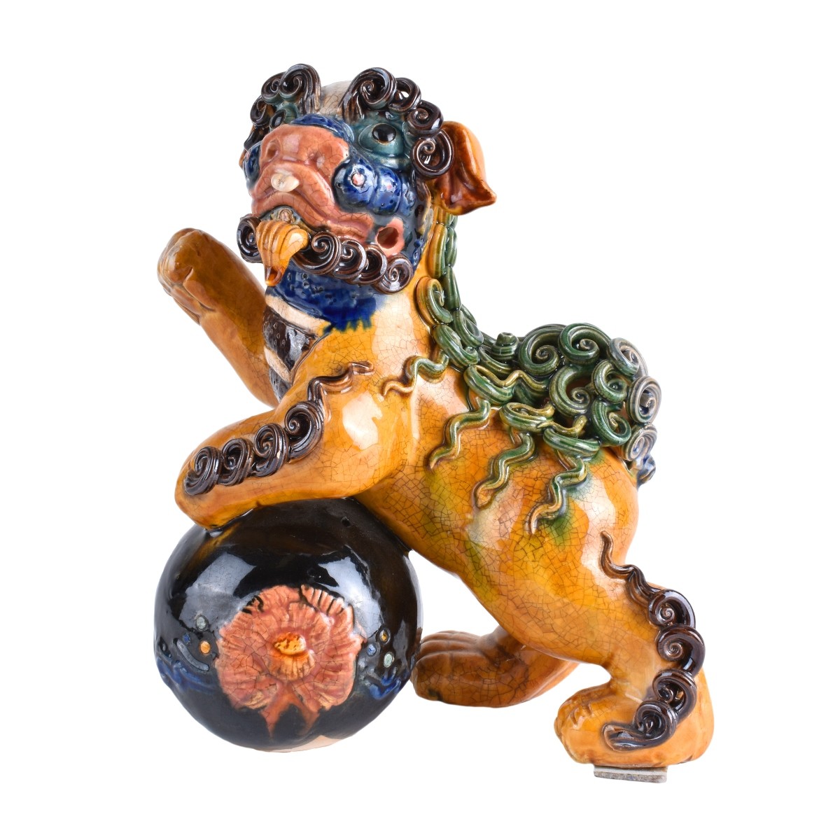 Pair of Wucai Style Pottery Foo Dog Figures