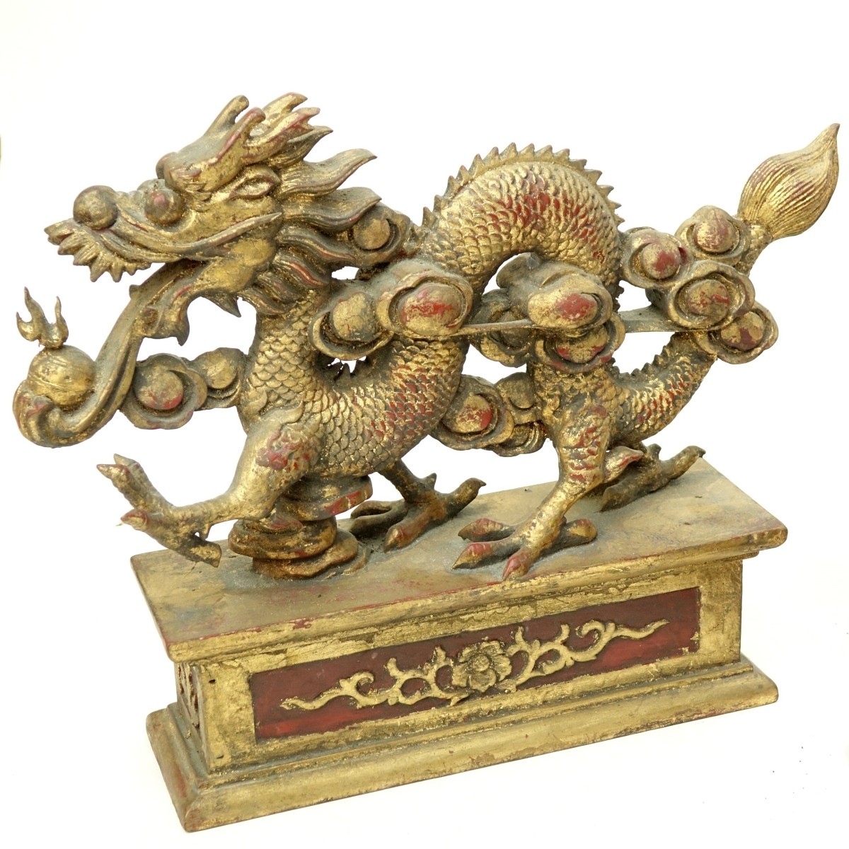 Three (3) Large Chinese Gilt Wood Dragon Carvings