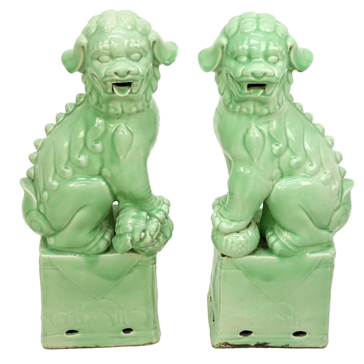 Pair of Large Chinese Celadon Glaze Foo Dogs
